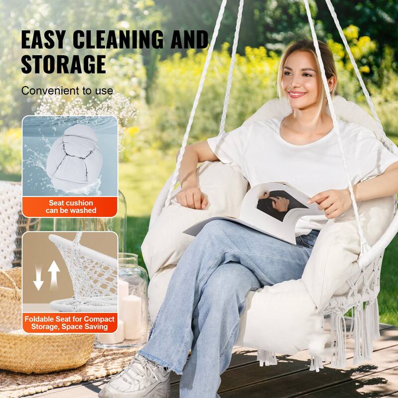 Hanging Hammock Swinging Chair with Cushion for Patio, Bedroom, or Balcony - 31.5 x 24.6 x 31.5 Inch
