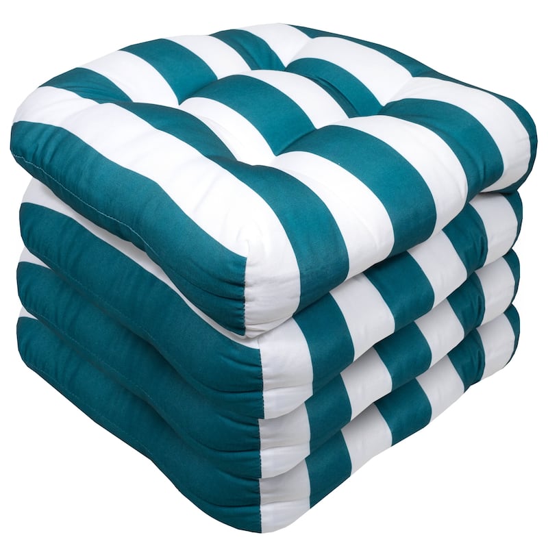 Havana Striped Tufted Patio Seat Cushion Sets - Set of 4 - Peacock White