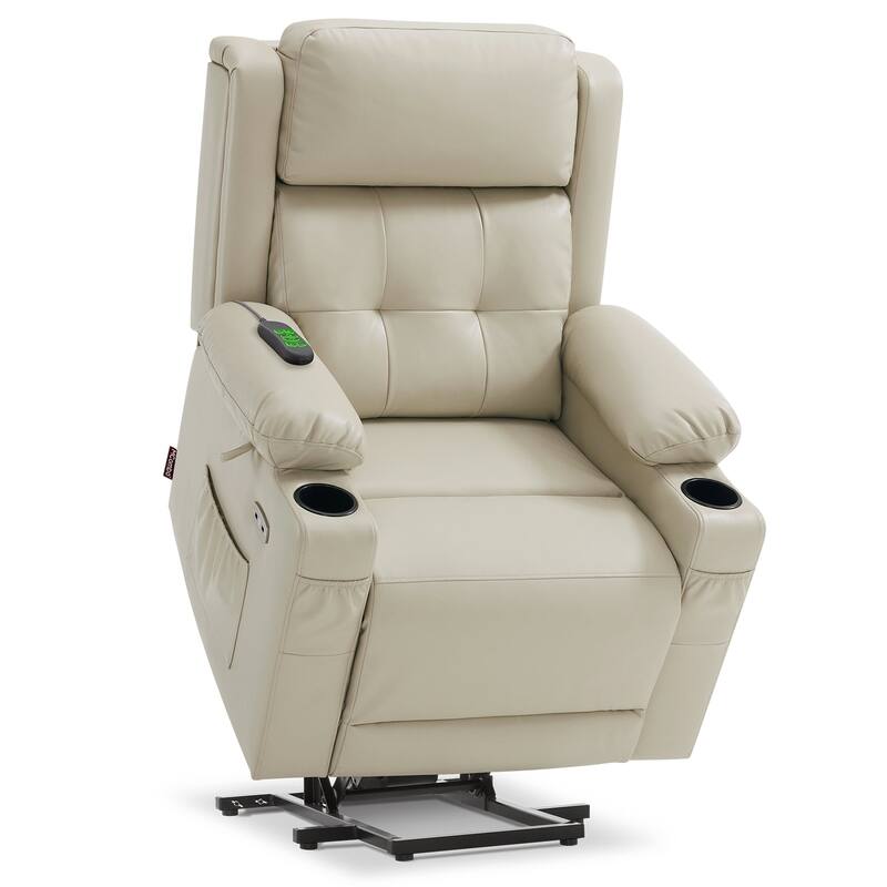 MCombo Lay Flat Dual Motor Power Lift Recliner Chair Sofa with Heat and Massage, Infinite Position, Faux Leather 7661