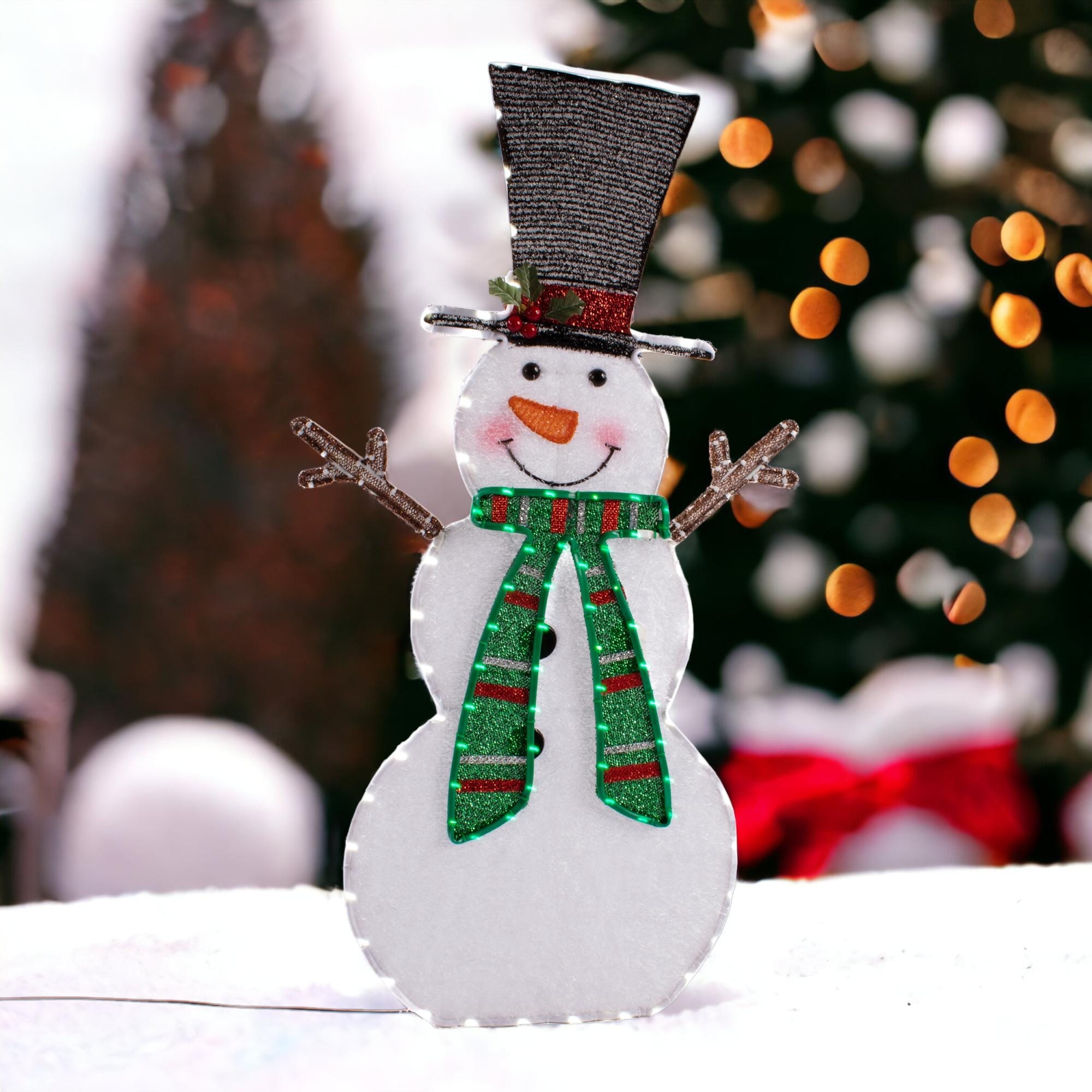 Alta Innova G48 Ss202223s 38 In. Lighted Led Top Hat Green Scarf Snowman Multi Color Multicolour