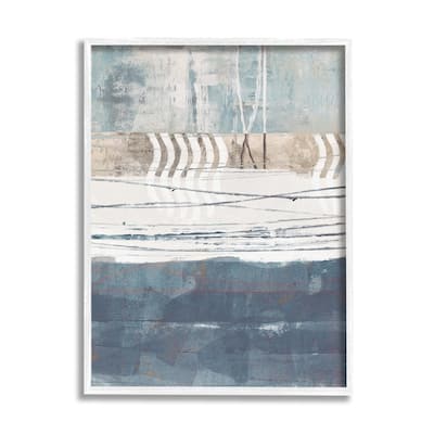 Stupell Nautical Abstract Painting Waved Lines Neutral Horizon Framed Wall Art - Blue