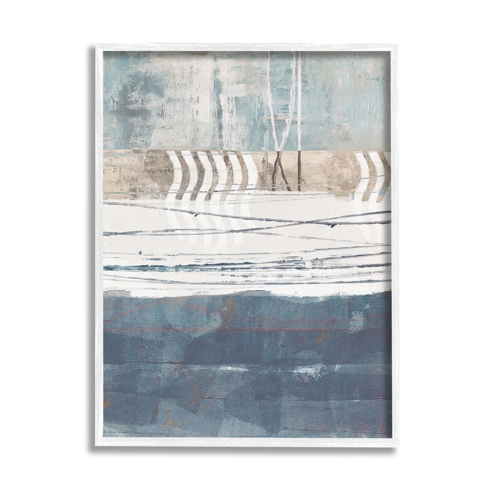 Stupell Nautical Abstract Painting Waved Lines Neutral Horizon Framed Wall Art - Blue