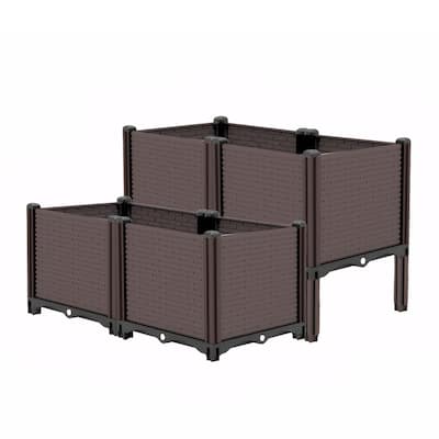 Dark Brown Polypropylene Raised Garden Bed Planter Box with Drainage System for Gardening - 31.5” x 31.5”W x 18.8”