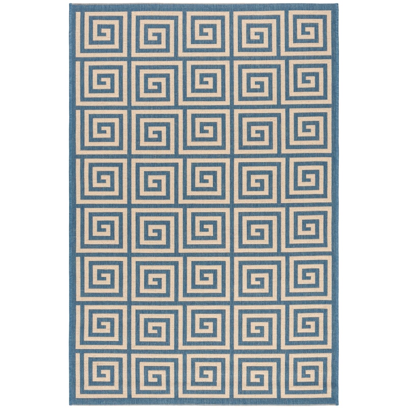 SAFAVIEH Linden Cathy Indoor/ Outdoor Waterproof Patio Backyard Rug - 4' x 6' - Cream/Blue