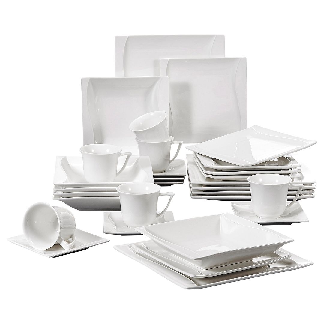 30-Piece Porcelain Dinnerware Set Square Dinner Plates Dish Service For