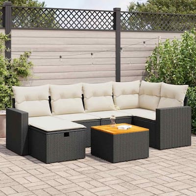 vidaXL Garden Sofa Set Black and Cream White - 21.7 x 21.7 x 14.6 in