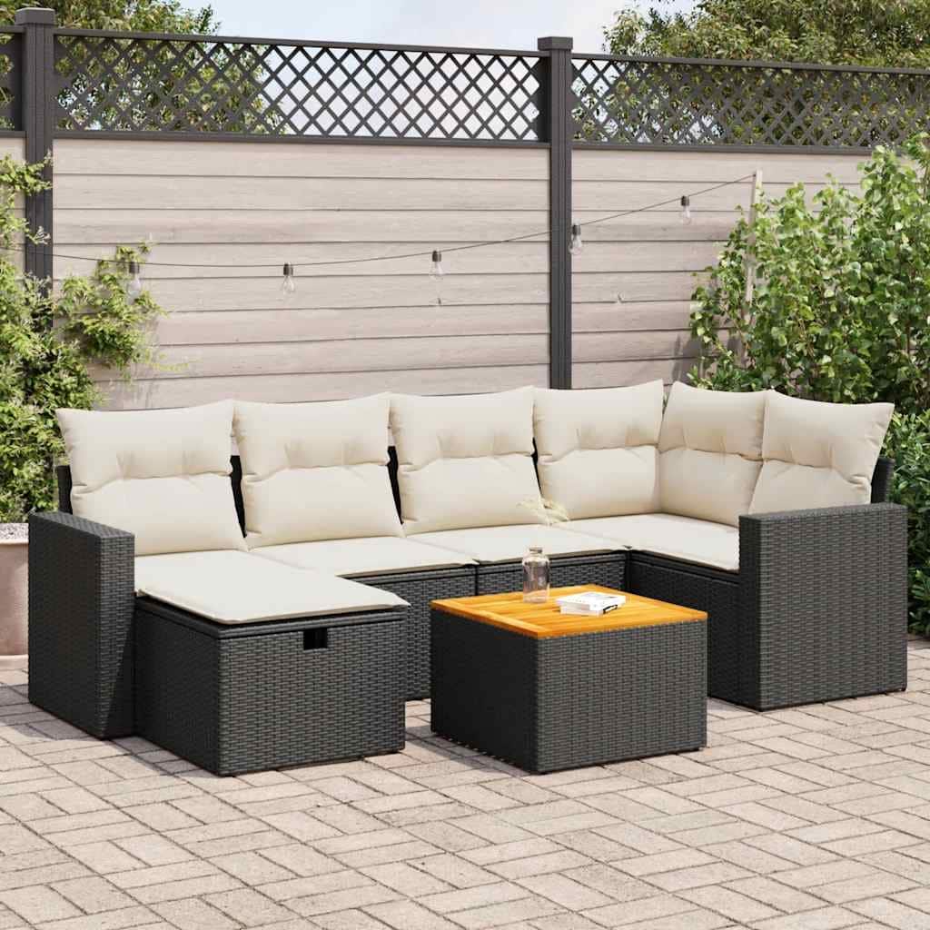 vidaXL Garden Sofa Set Black and Cream White - 21.7 x 21.7 x 14.6 in