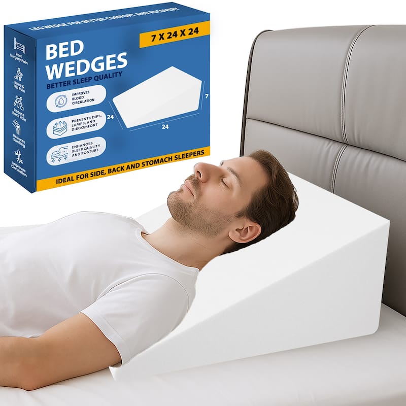 Bed Wedge Pillow - Foam Incline Cushion System for Legs and Back Support Pillow - Acid Reflux, - White - Standard