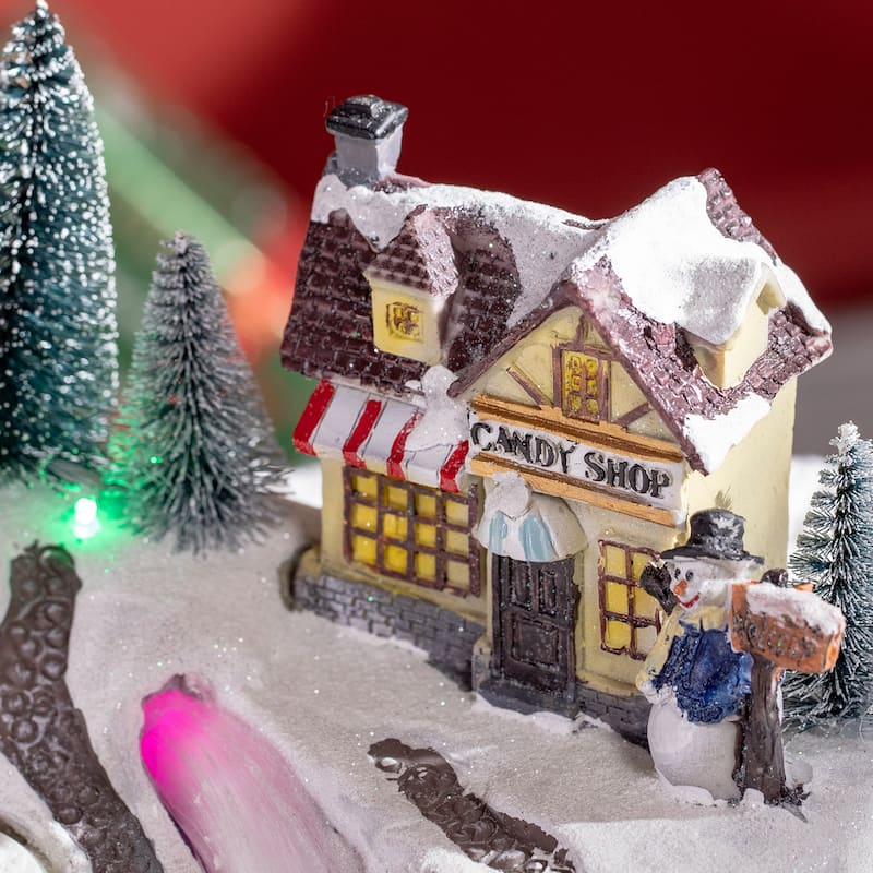 HOMCOM Animated Christmas Village Scene, Pre-Lit Musical Holiday Decoration with LED Lights, Fiber Optic