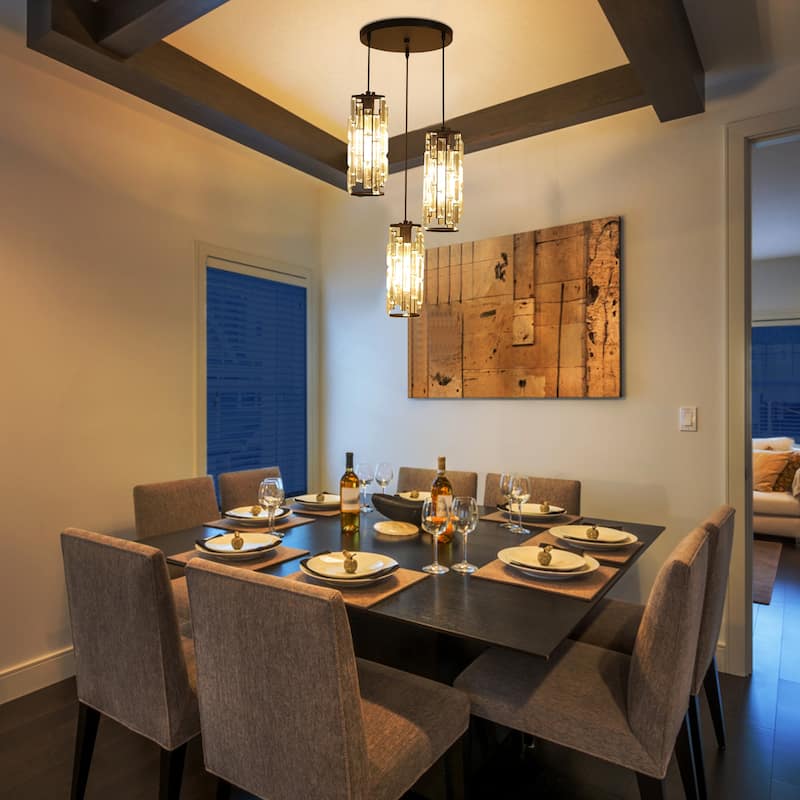 3-Light Chandelier for Bedroom Kitchen Dining Room with Crystal Shaded