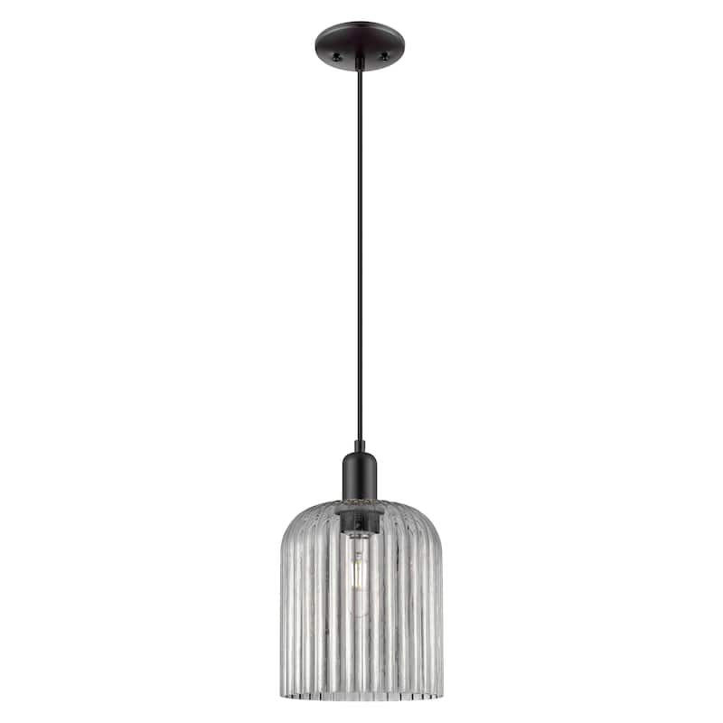 Innovations Lighting Endless Possibilities Arcadia - Bridal Veil - 1 Light 8" Cord Hung Mini Pendant - Matte Black/Light Smoke Shade