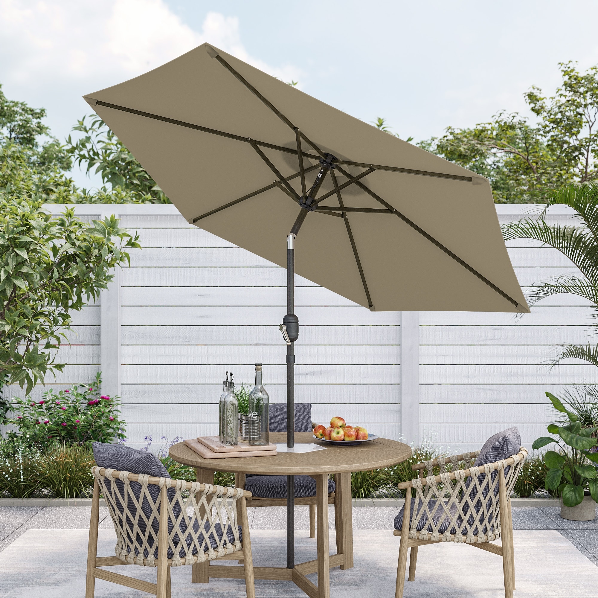 khaki patio umbrella Outsunny 9 ft Hula Thatched Tiki with LED Solar Light, Tropical Hawaiian Style Outdoor Umbrella with Crank, Tilt, Upf30+, Round Fabric Gymax 6.5ft Thatch Tiki Beach