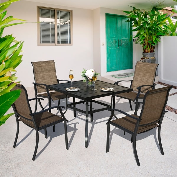 slide 2 of 18, NUU GARDEN 5-piece Brown/ Black Metal Outdoor Patio Dining Set