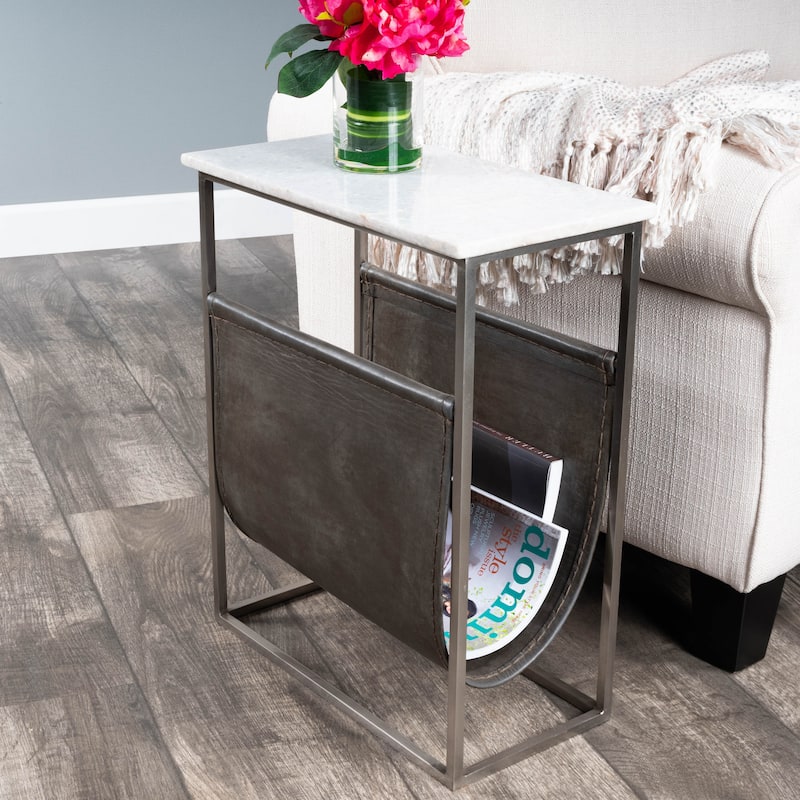 Butler Koler Marble & Leather Magazine Table - Off-White - Marble