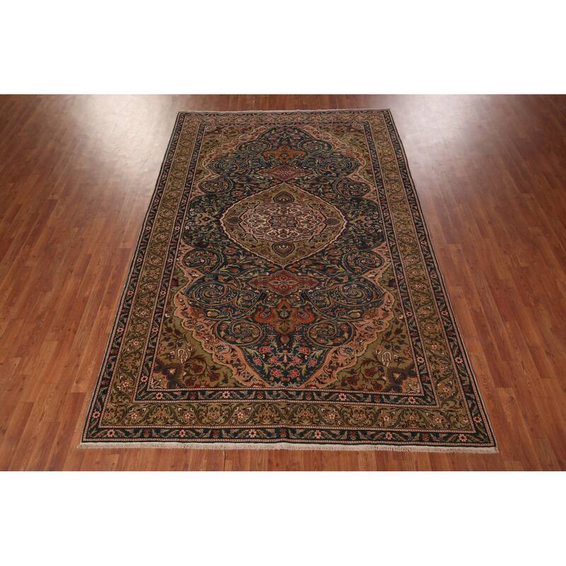Vegetable Dye Anatolian Turkish Vintage Rug Handmade Blue Wool Carpet - 6'7" X 8'9"