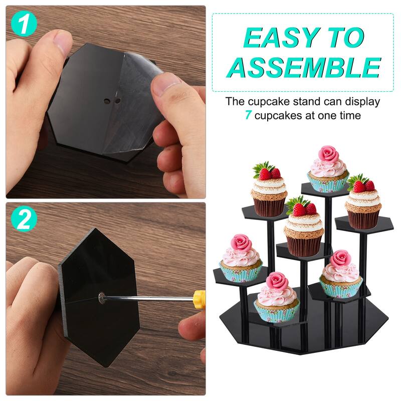 Acrylic Display Stand for Figures, 7 Tier Acrylic Showcase Stand Black
