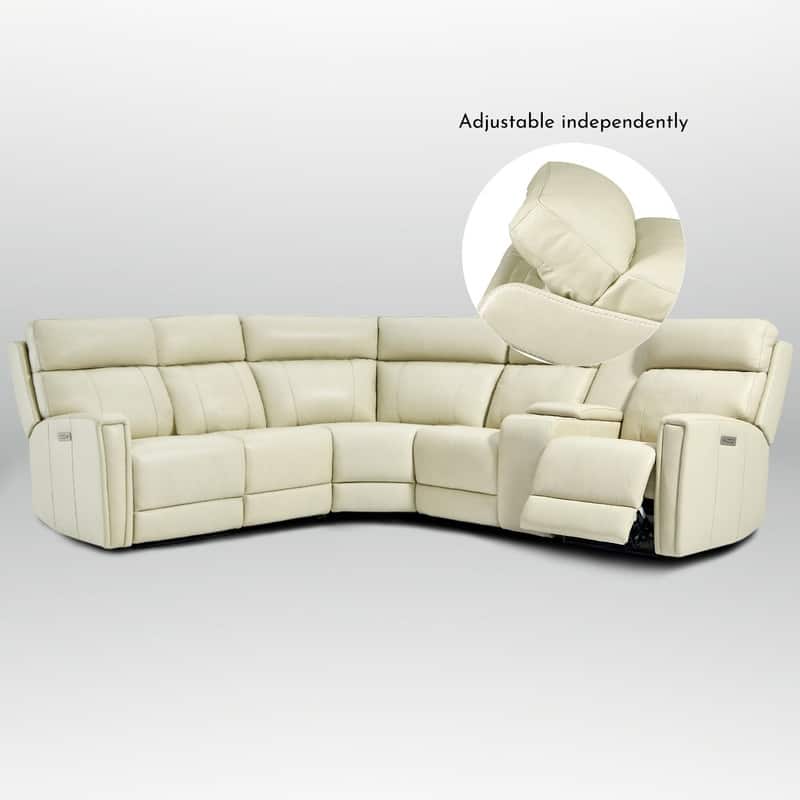 104" W Genuine Leather Power Recliner Sectional Sofa with Zero Gravity, Ajustable Headrest, USB Ports & Console