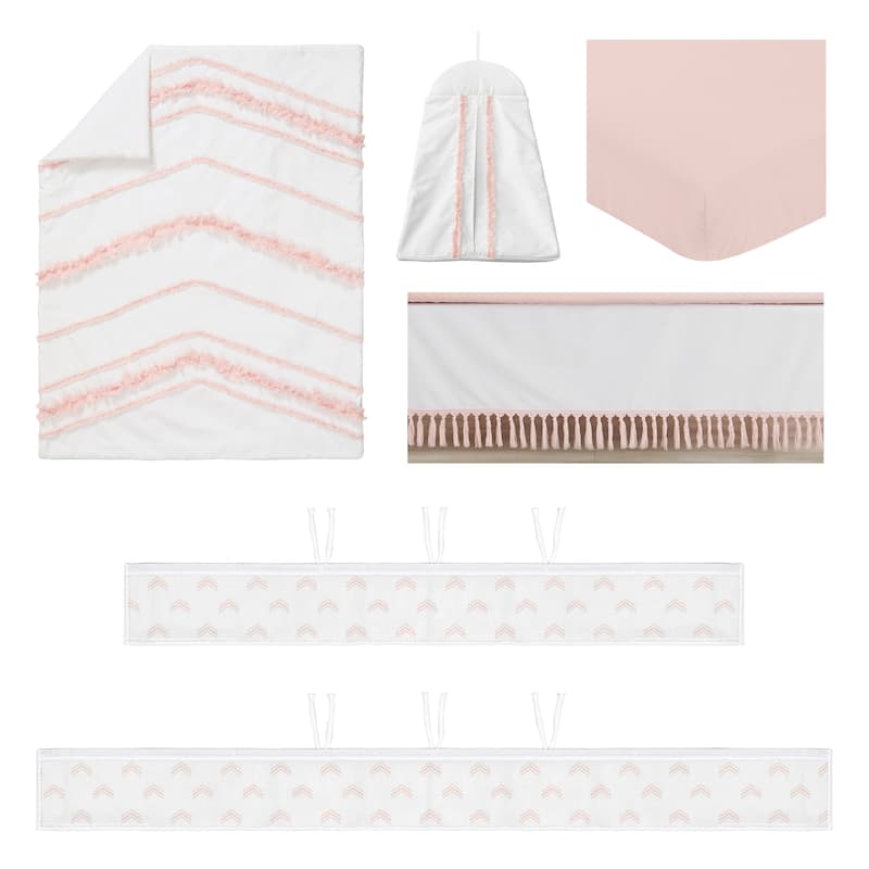 Sweet Jojo Designs 6p Crib Bedding + BreathableBaby Breathable Mesh Liner Boho Bohemian Girl Blush Pink Shabby Chic