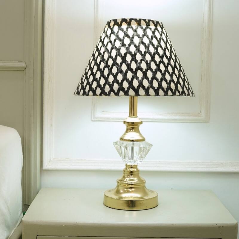 Fabdivine Khushbu Handmade Thick Linen Floral Block Print Lampshade - Vintage Boho Table Lamp, Modern Handcrafted