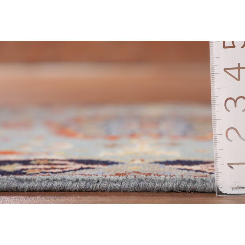 Light Blue Geometric Kazak Rug Hand-Knotted Wool Carpet - 3'0" X 5'2"