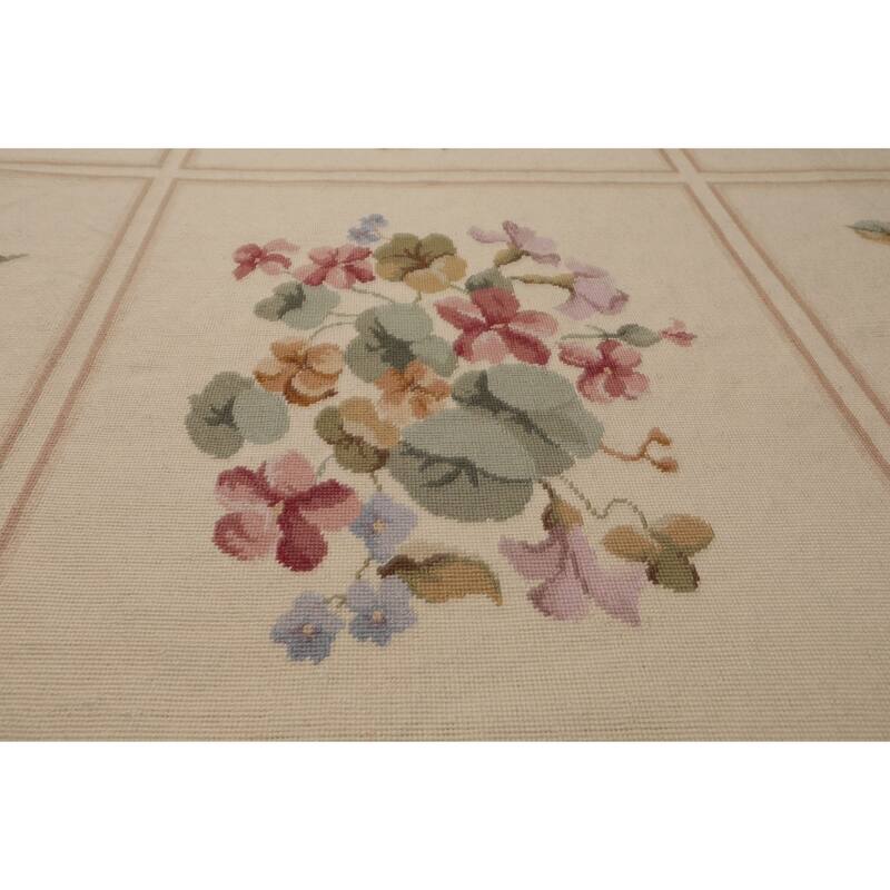 8x10'7'' Hand Woven Wool Ivory French Aubusson Needlepoint Area Rug - 8' x 10' 7''