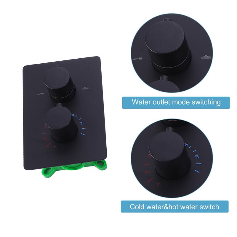Luxury Thermostatic Complete Rain Shower System with Rough-in Valve in Black / Gold