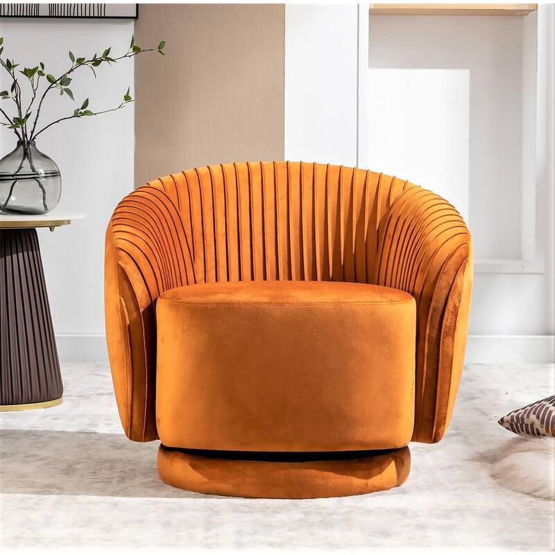 US Pride Furniture Contemporary Velvet Swivel Barrel Chair with 360° Spin Capability Round Accent One-Seater Sofa
