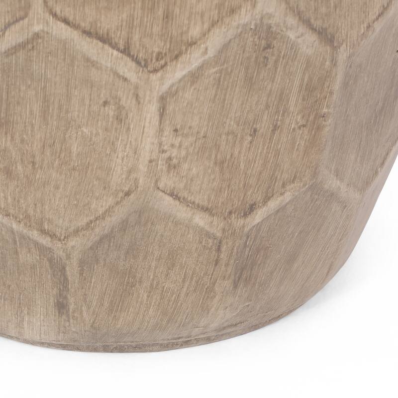 Roomfitters Outdoor Lightweight Concrete Side Table with Honeycomb Carved Design, Modern Accent Table, Natural