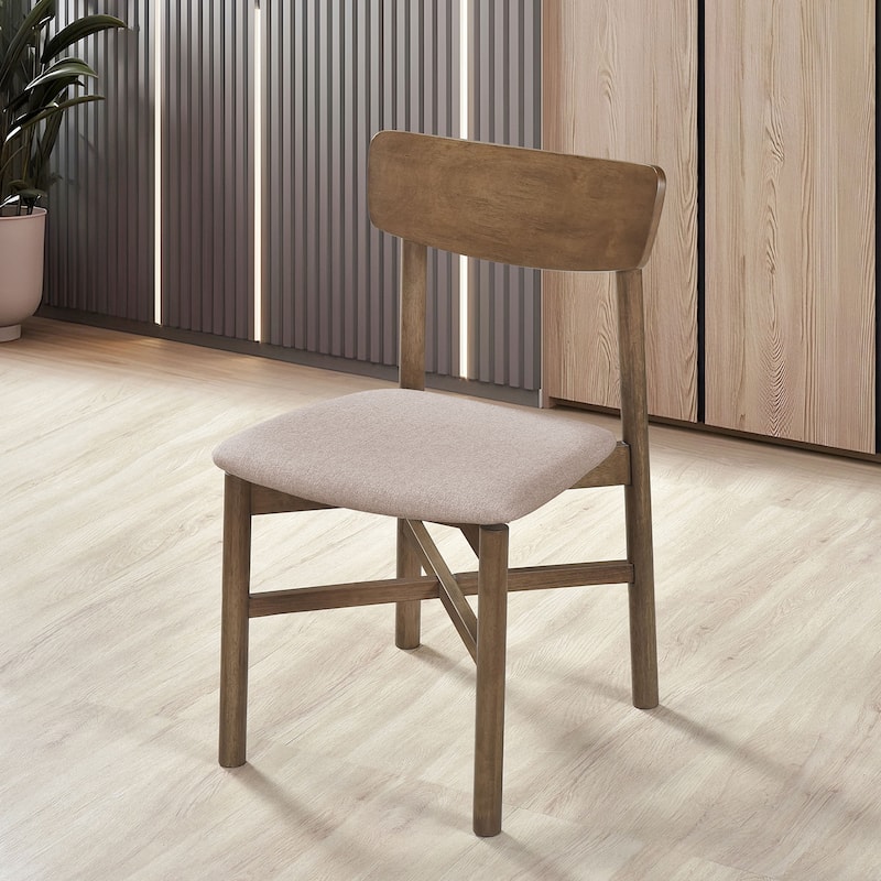 Natural Wood Dining Side Chair Set of 2 with Padded Fabric Seat - Natural Walnut