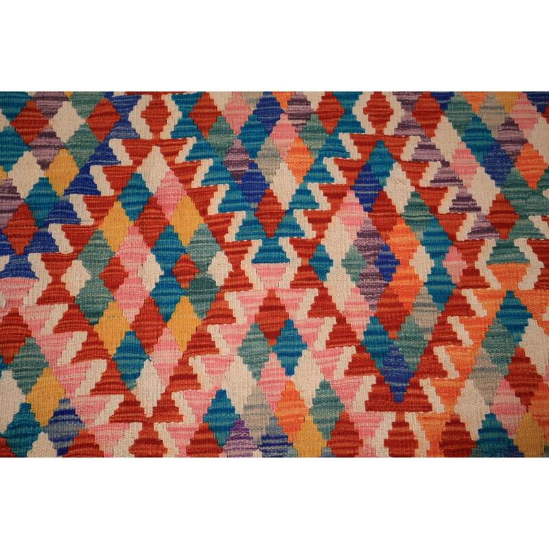 South Western Style Kilim Area Rug Hand-Woven Multi-Color Wool Carpet - 8'1" x 9'10"