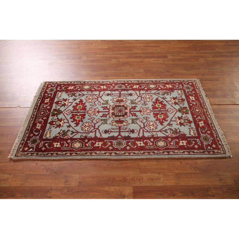 Light Blue Oushak Accent Rug Hand-Knotted Transitional Wool Carpet - 2'10"x 5'0"