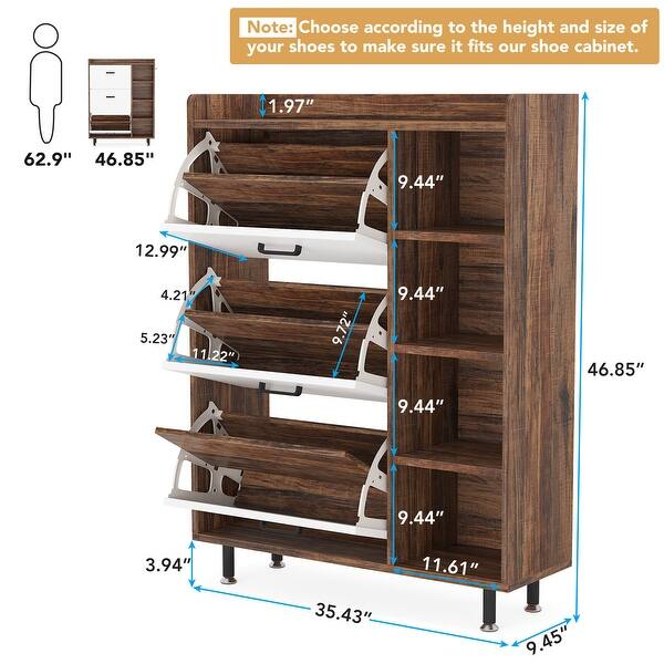 Shoe with 3 Flip Drawers & 5 Tiers shelves, Shoe Organizer
