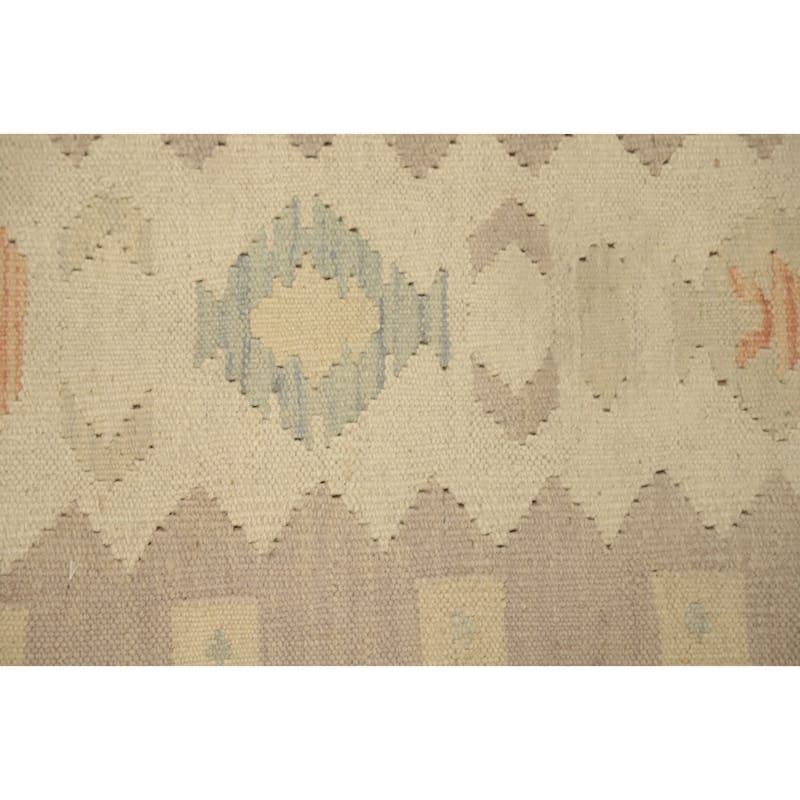 Hand Woven Oriental 100% Wool Carpet Southwestern Tribal Beige & Ivories Kilim Area Rug - 4' 3'' X 1' 7''