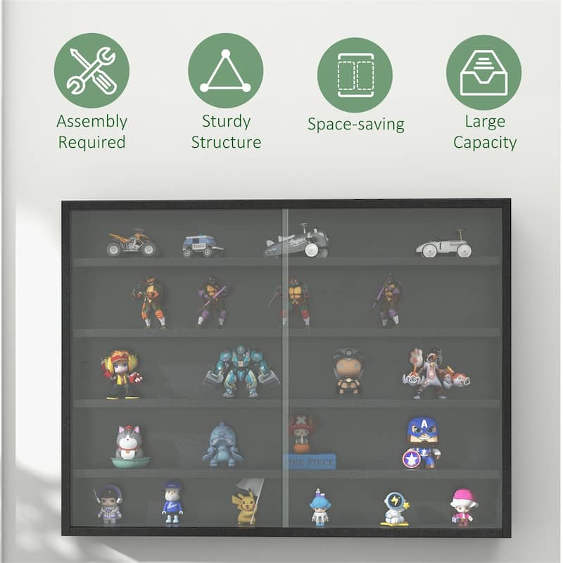5-Tier Wall-Mounted Glass Display Cabinet with Adjustable Shelves