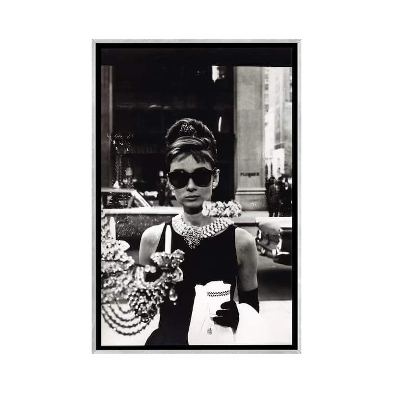 iCanvas "Audrey Hepburn As Seen Through Tiffany's Storefront Window" by Radio Days Framed