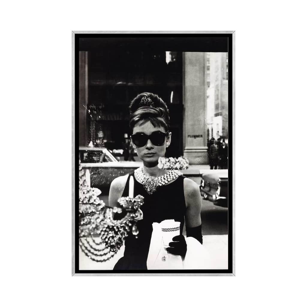iCanvas "Audrey Hepburn As Seen Through Tiffany's Storefront Window" by Radio Days Framed