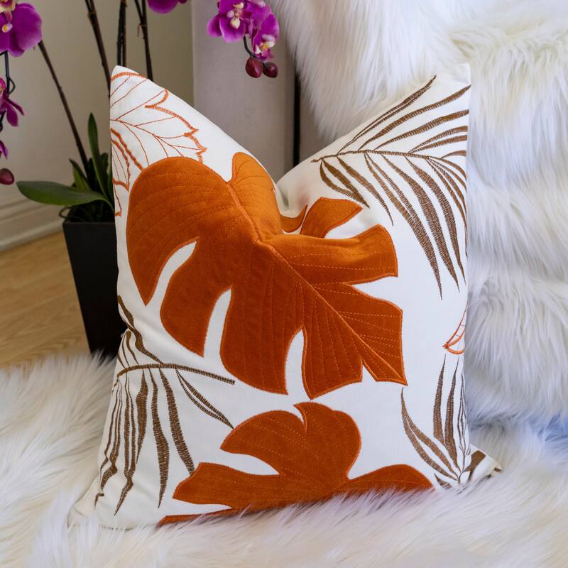 Leaf Pattern Decorative Pillow with Velvet Cover 20x20 Inches