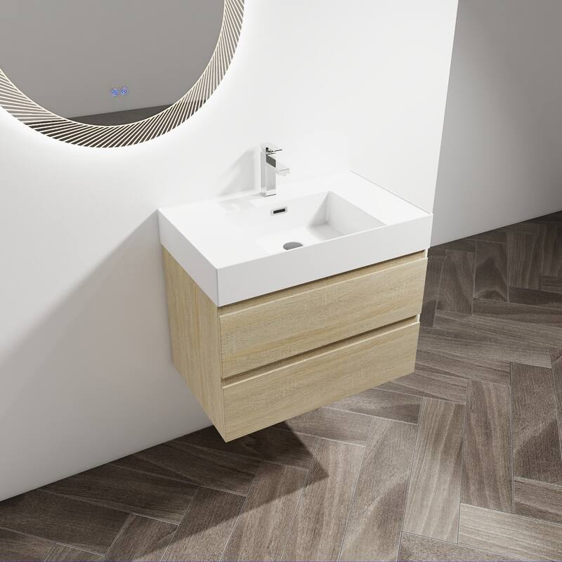 24/30/36 Single Sink Wall-Mounted Bathroom Vanity with Integrated Thick Edge Resin Sink