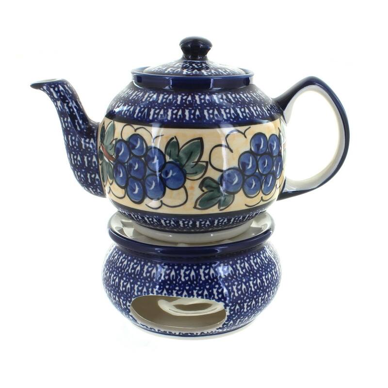 Blue Rose Polish Pottery 596-67 Zaklady Teapot with Warmer