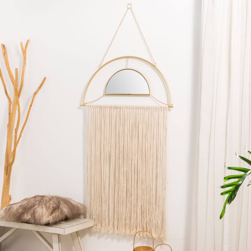 Glitzhome Regency Modern/Boho Metal Semi-moon Specialty Wall Mirror With Tassels Drawing Room Bedroom Decor
