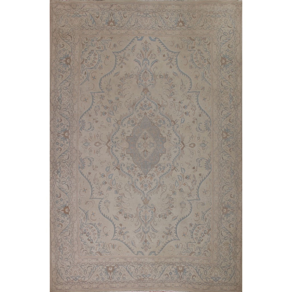 Hand-knotted Floral Distressed Tabriz Persian Rug Oriental Wool Carpet - 9'8" x 12'2"