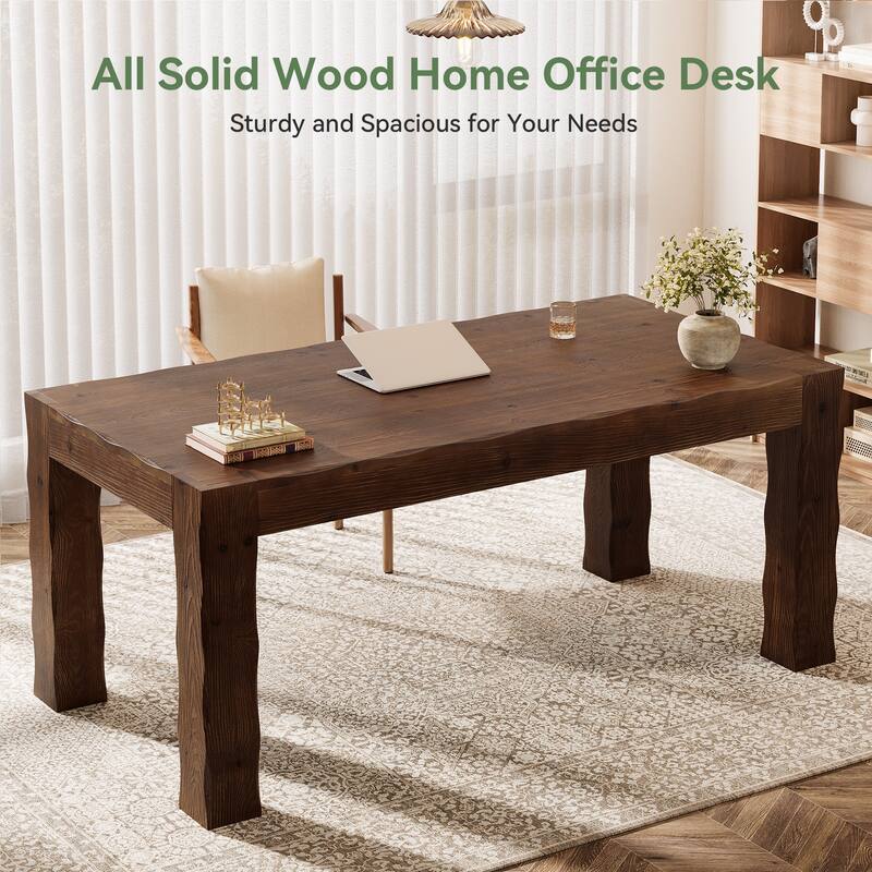 63-Inch Solid Wood Computer Desk, Large Executive Desk for Home Office