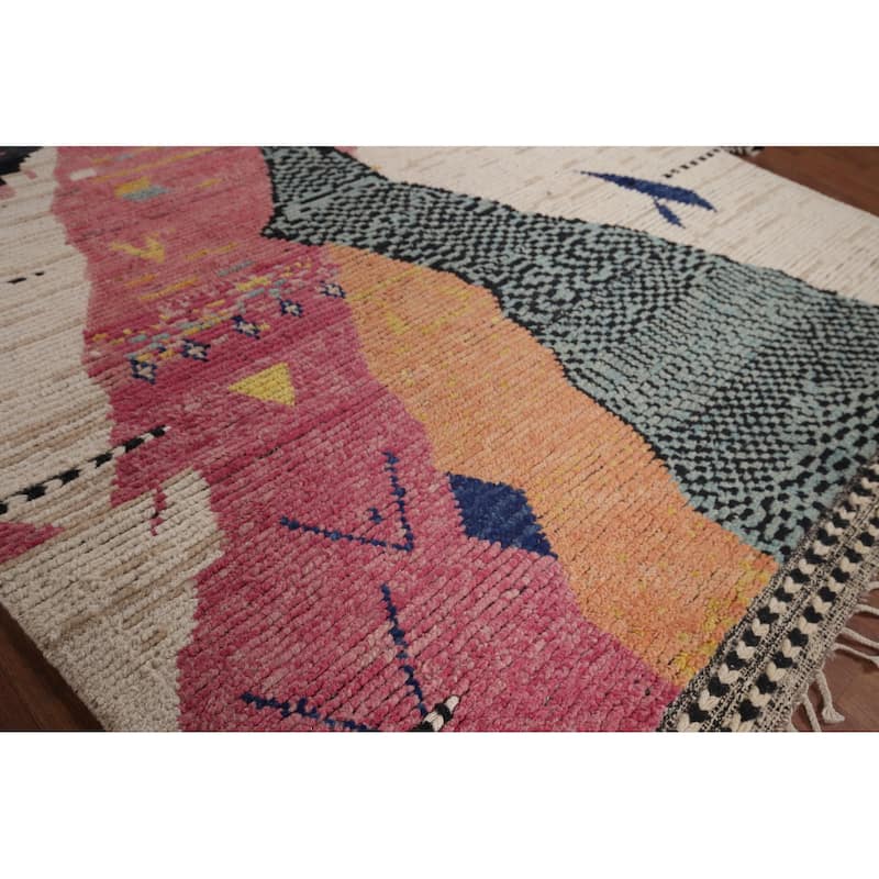 Abstract Moroccan Oriental Area Rug Hand-Knotted Wool Carpet - 6'1"x 10'1"