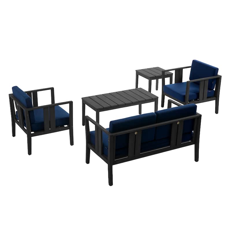 5-Piece Patio Furniture Solid Teak Outdoor Conversation Set