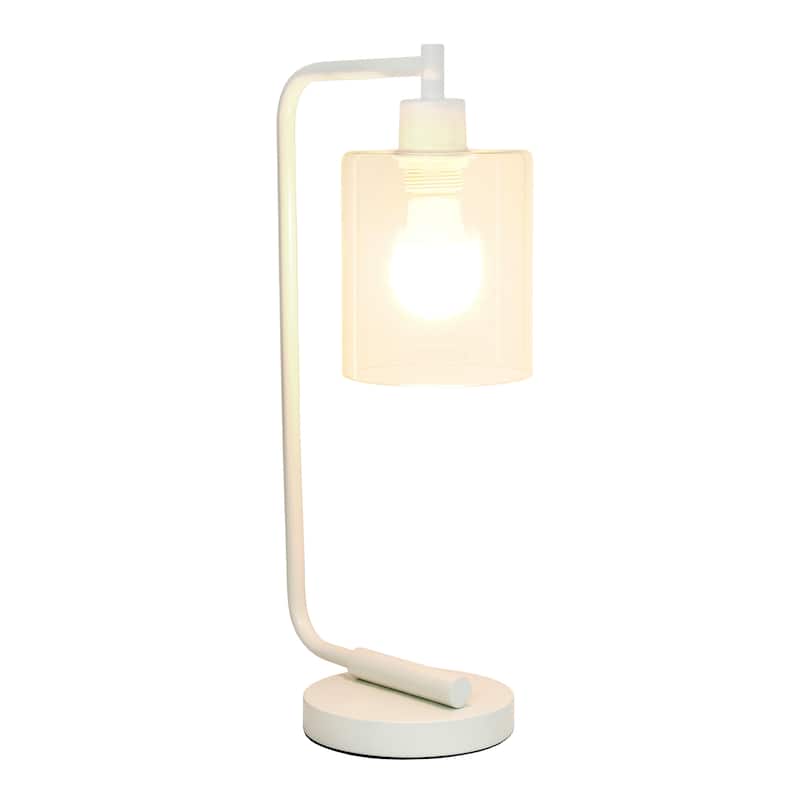 Simple Designs 18.8" Iron Lantern Desk Table Lamp with Glass Shade, Antique Brass, With LED Bulb