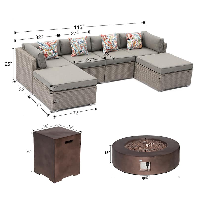 COSIEST 8-Piece Outdoor Furniture Sofa With Fire Table,Tank Outside