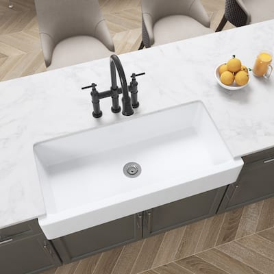 Classic White Farmhouse Single Undermount Kitchen Sink, 37" X 19" - 37L"x 19W" - 37L"x 19W"