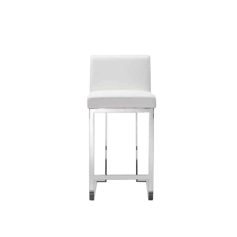 Boly 26 Inch Counter Height Chair, White Faux Leather, Foam Cushions, Steel
