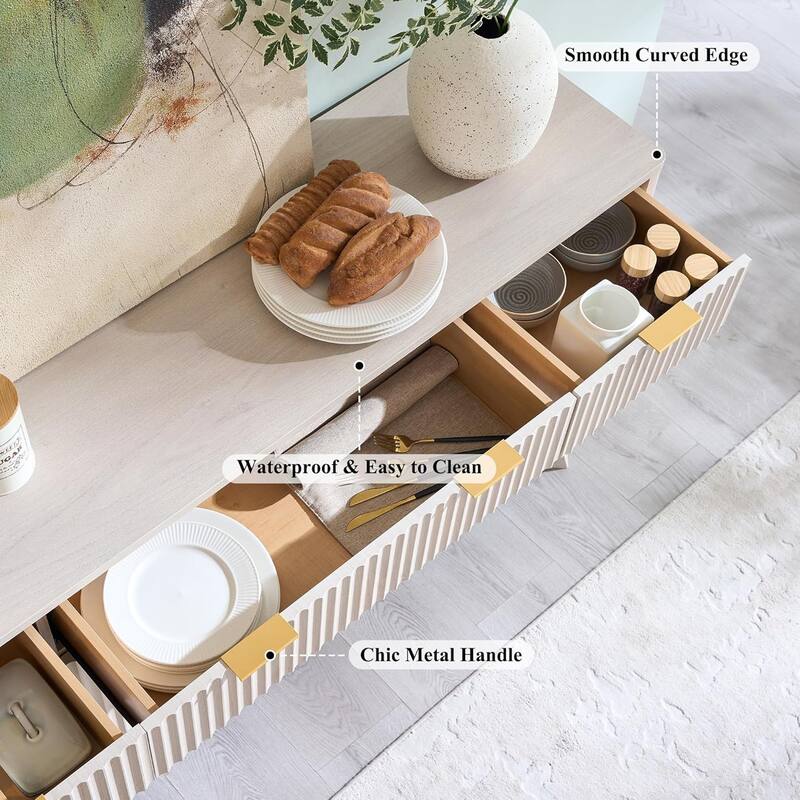 Modern Fluted Buffet Sideboard Cabinet, Buffet Table Coffee/Wine Bar