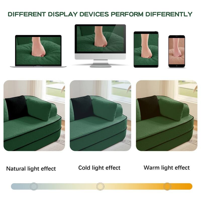 Rossetta 135" 4-Seat Modular Contrast Color Symmetrical Sectional Teddy Fabric Boneless Sofa